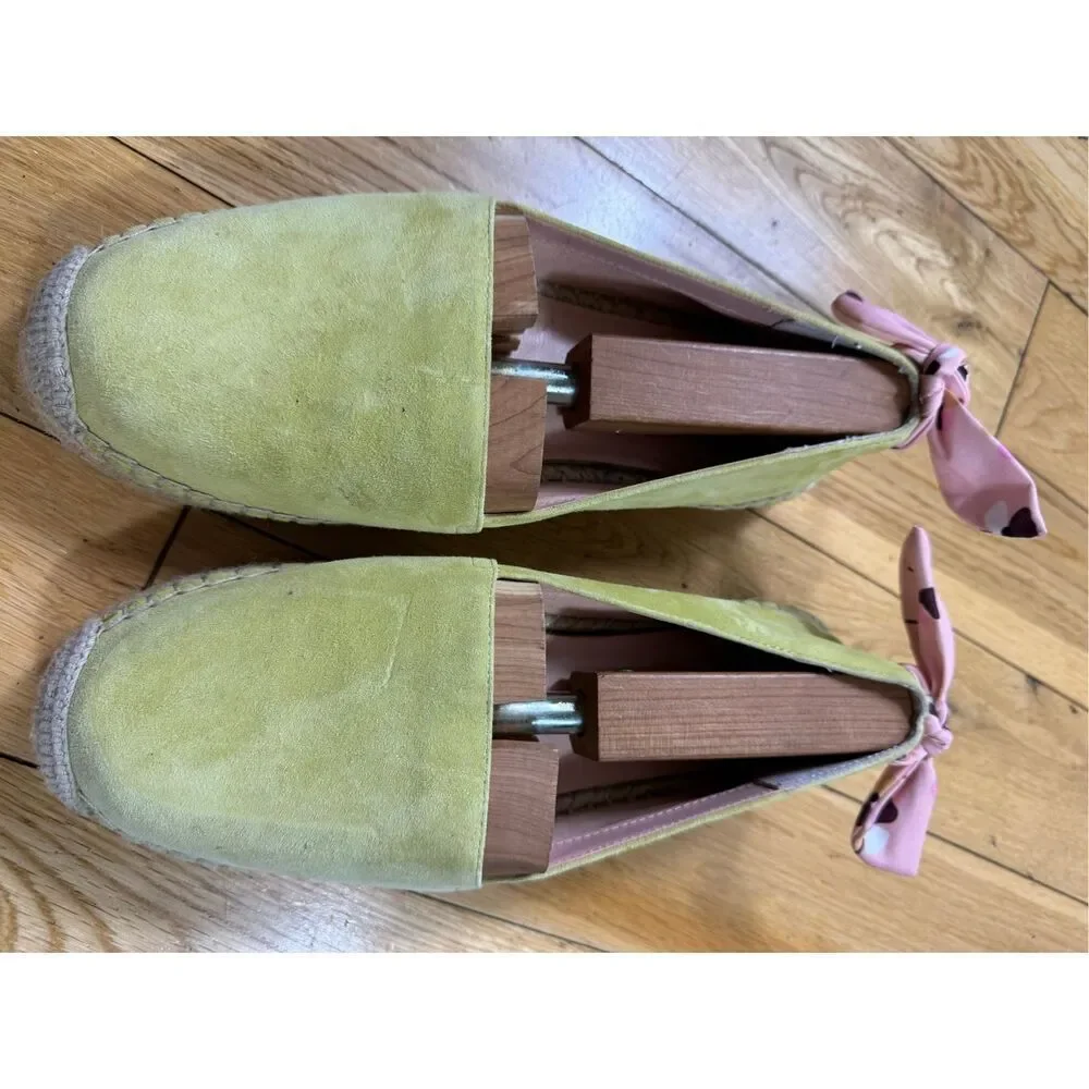 kate spade Pale Yellow Suede Espadrille Flats with Pink Tie